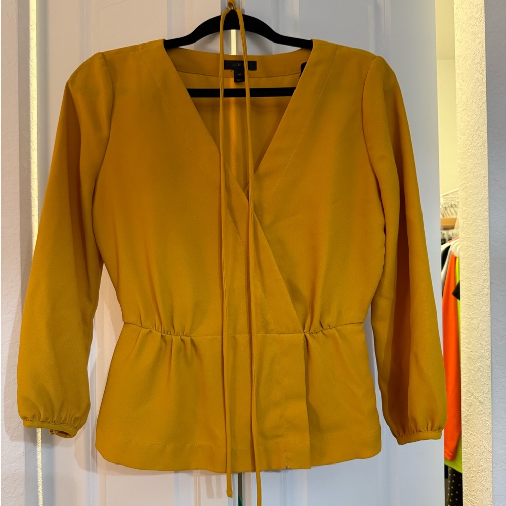J. Crew Yellow V-Neck Wrap Top